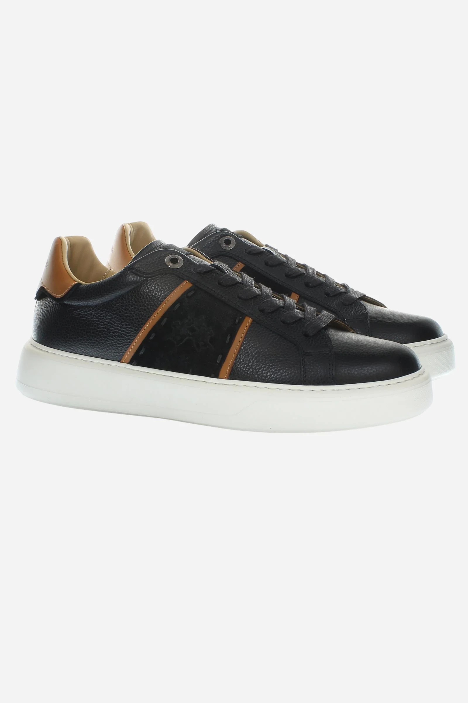 Handgefertigter Sneaker aus Leder und Spaltleder, Made in Italy