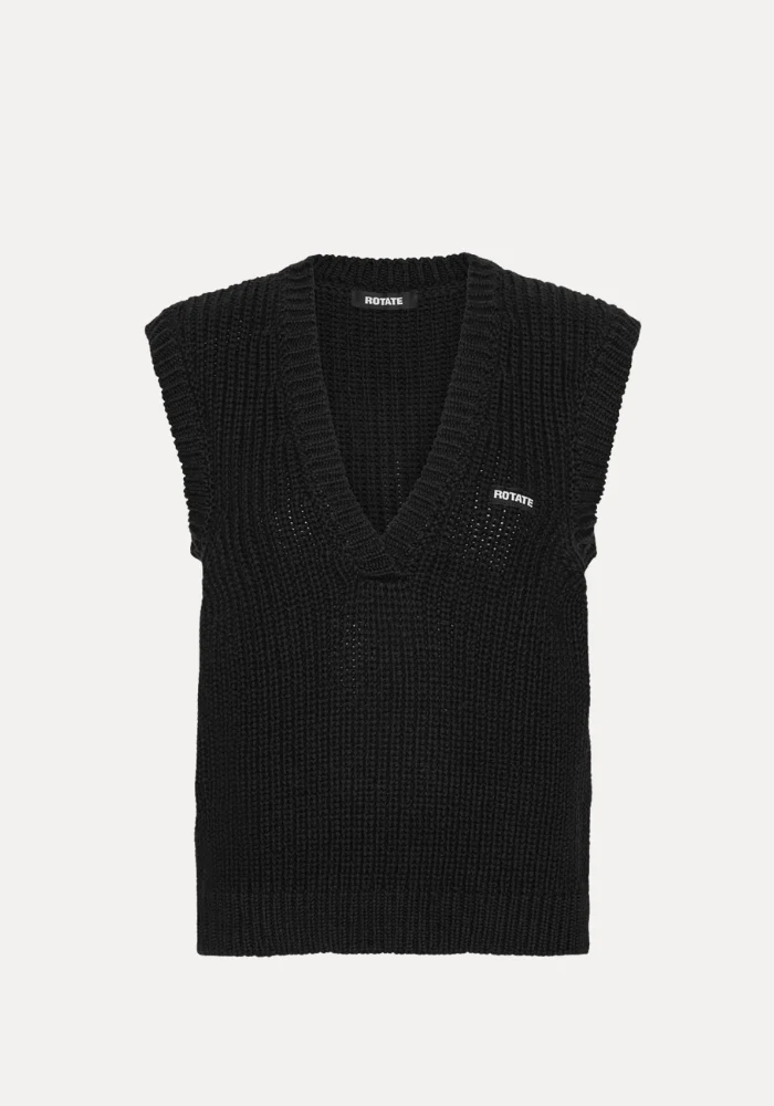 Knit V-neck Vest Black